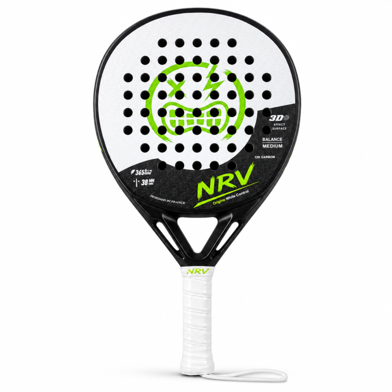 Raquette padel NRV ORIGINE blanc vue 3/4 fond blanc — Origine White Control