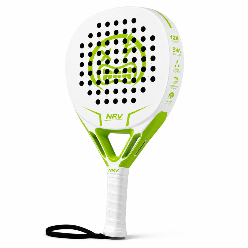 Raquette padel NRV SHADOW blanc vue 3/4 fond blanc — haut de gamme NRV