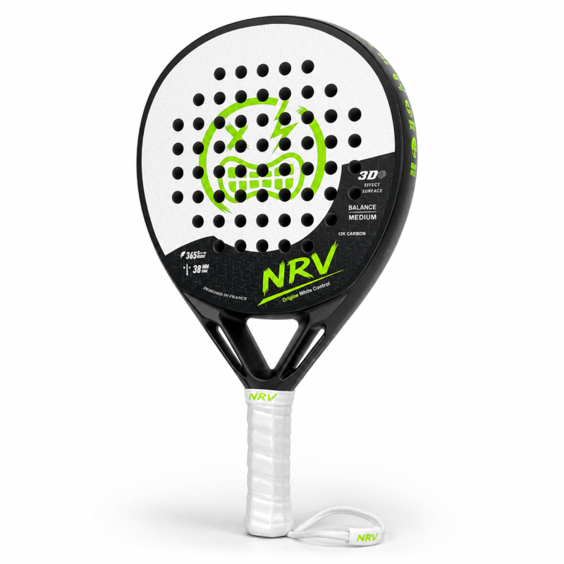Raquette padel NRV ORIGINE blanche vue de face — intermédiaire carbone 12K