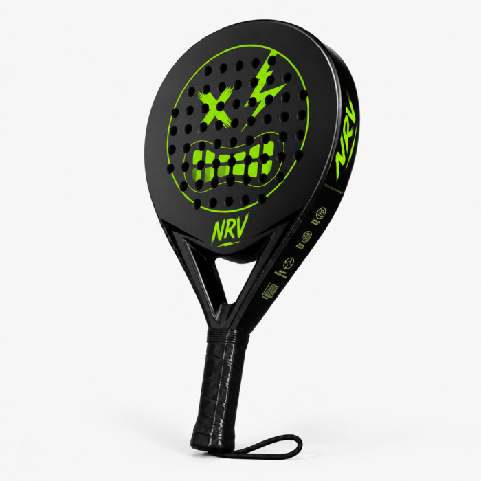 Raquette padel NRV ONE noir vue 3/4 — fibre de verre carbone