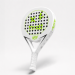 Raquette padel NRV ONE blanc vue 3/4 — fibre de verre carbone