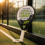 Raquette padel NRV ORIGINE blanche sur court coucher de soleil — marque française