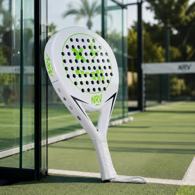Raquette padel NRV ONE blanche sur court — marque française