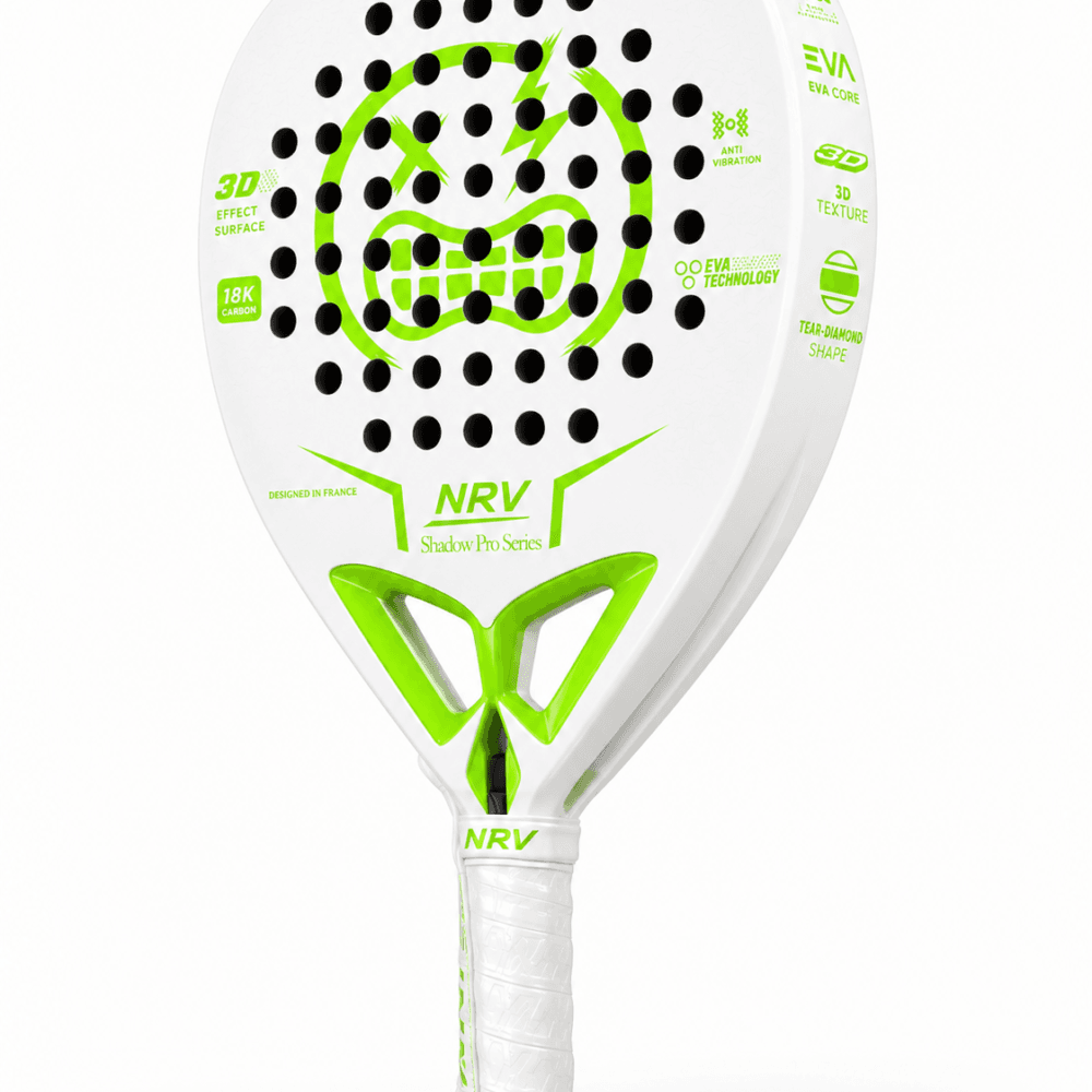 Raquette padel NRV Shadow Pro Series blanche et verte, vue 3/4