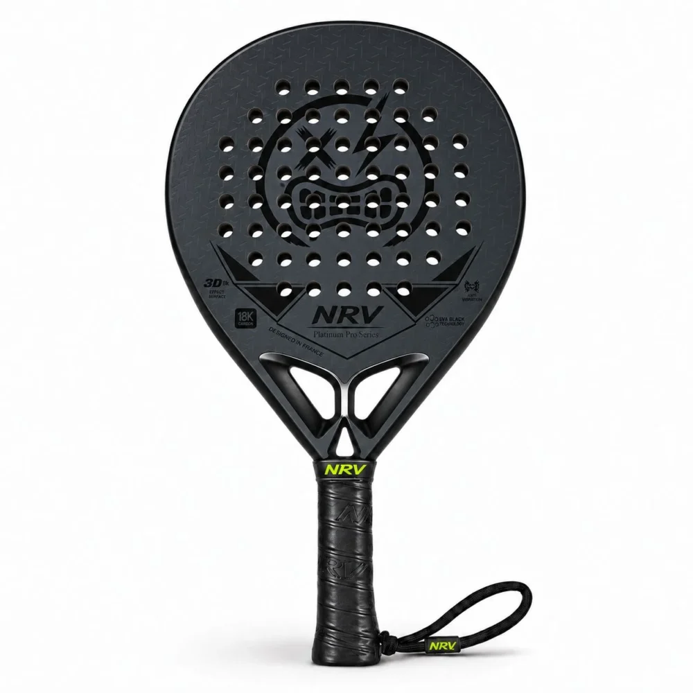 Raquette de padel NRV Phantom noire, carbone 18K, vue de face