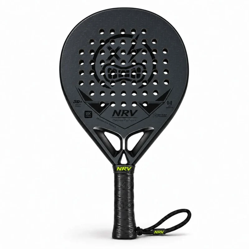 Raquette de padel NRV Phantom noire, carbone 18K, vue de face