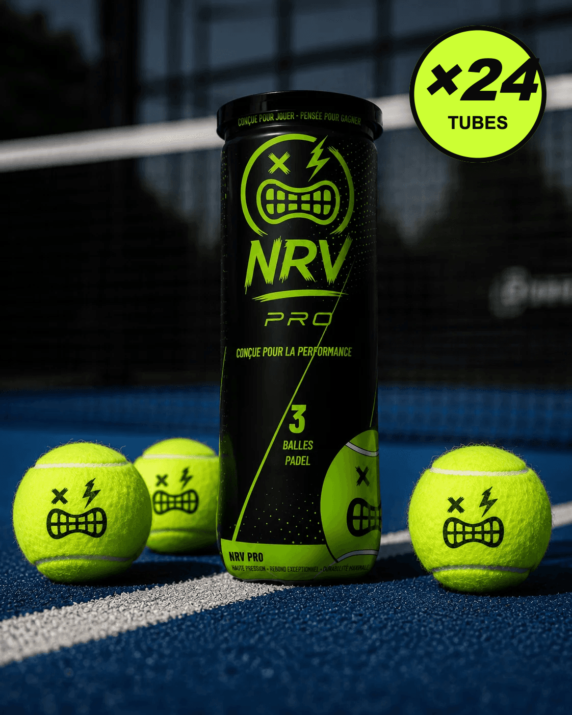 NRV PRO — Balles de Padel · Carton de 24 tubes NRV PRO — Balles de Padel · Carton de 24 tubes