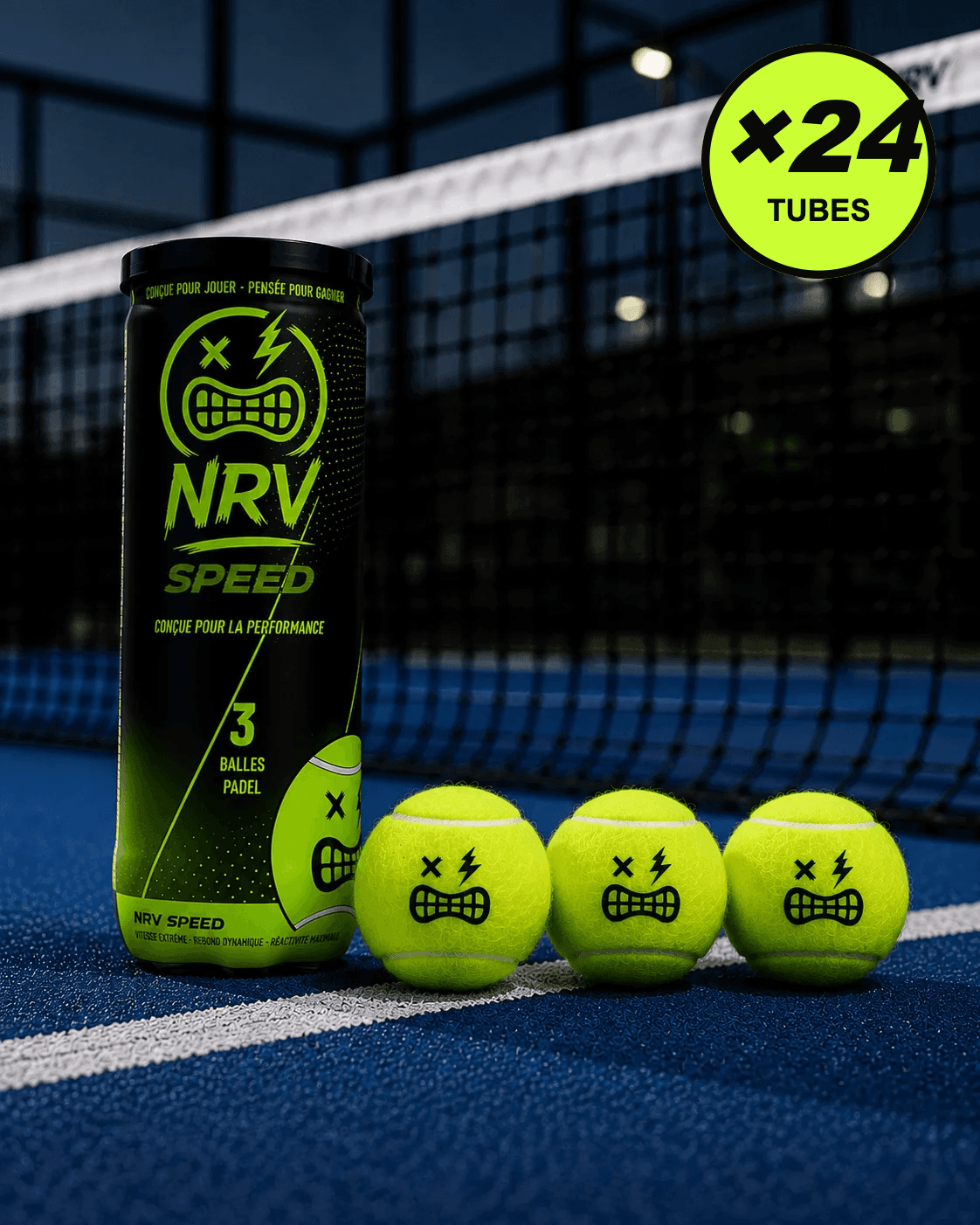 NRV SPEED — Balles de Padel · Carton de 24 tubes NRV SPEED — Balles de Padel · Carton de 24 tubes